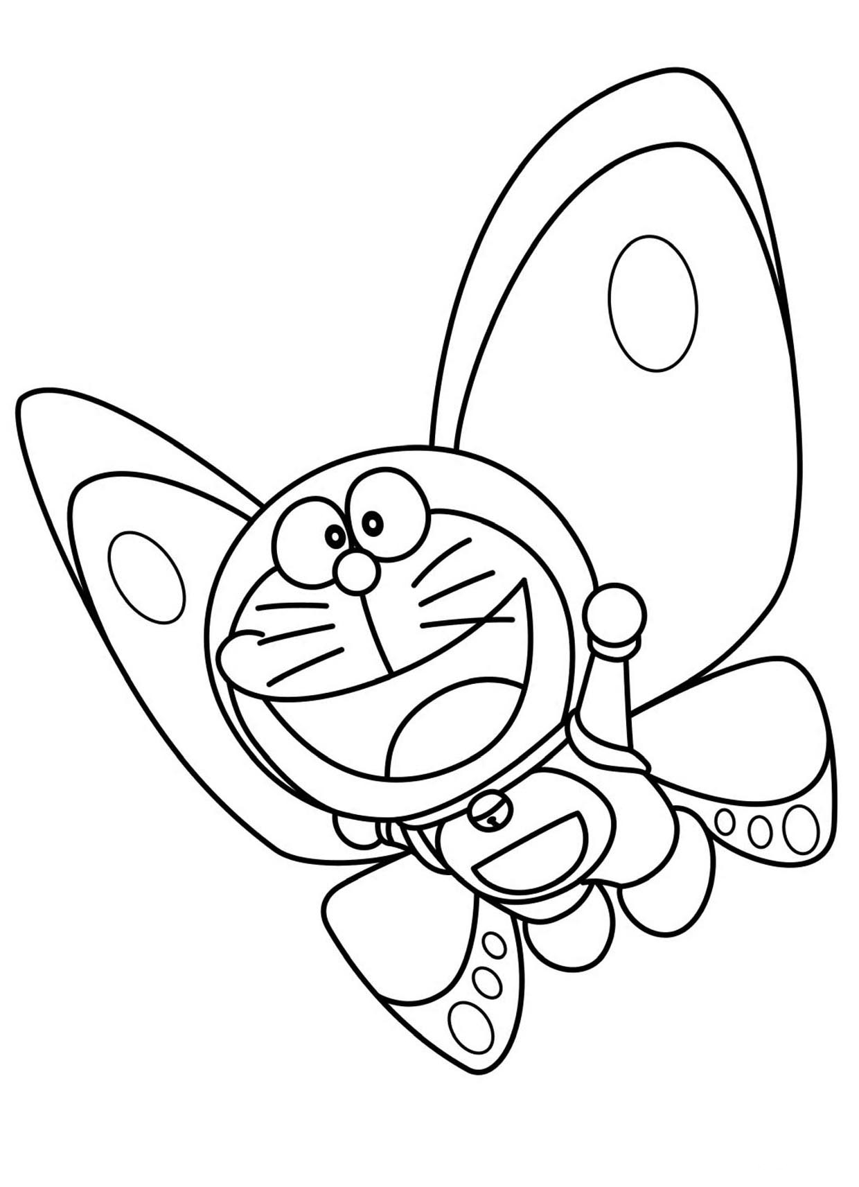 dibujo doraemon la mariposa para colorear