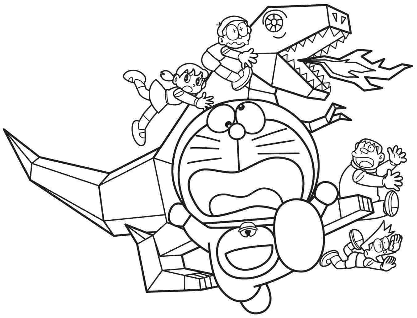 dibujo doraemon y dinosaurio de papel para colorear