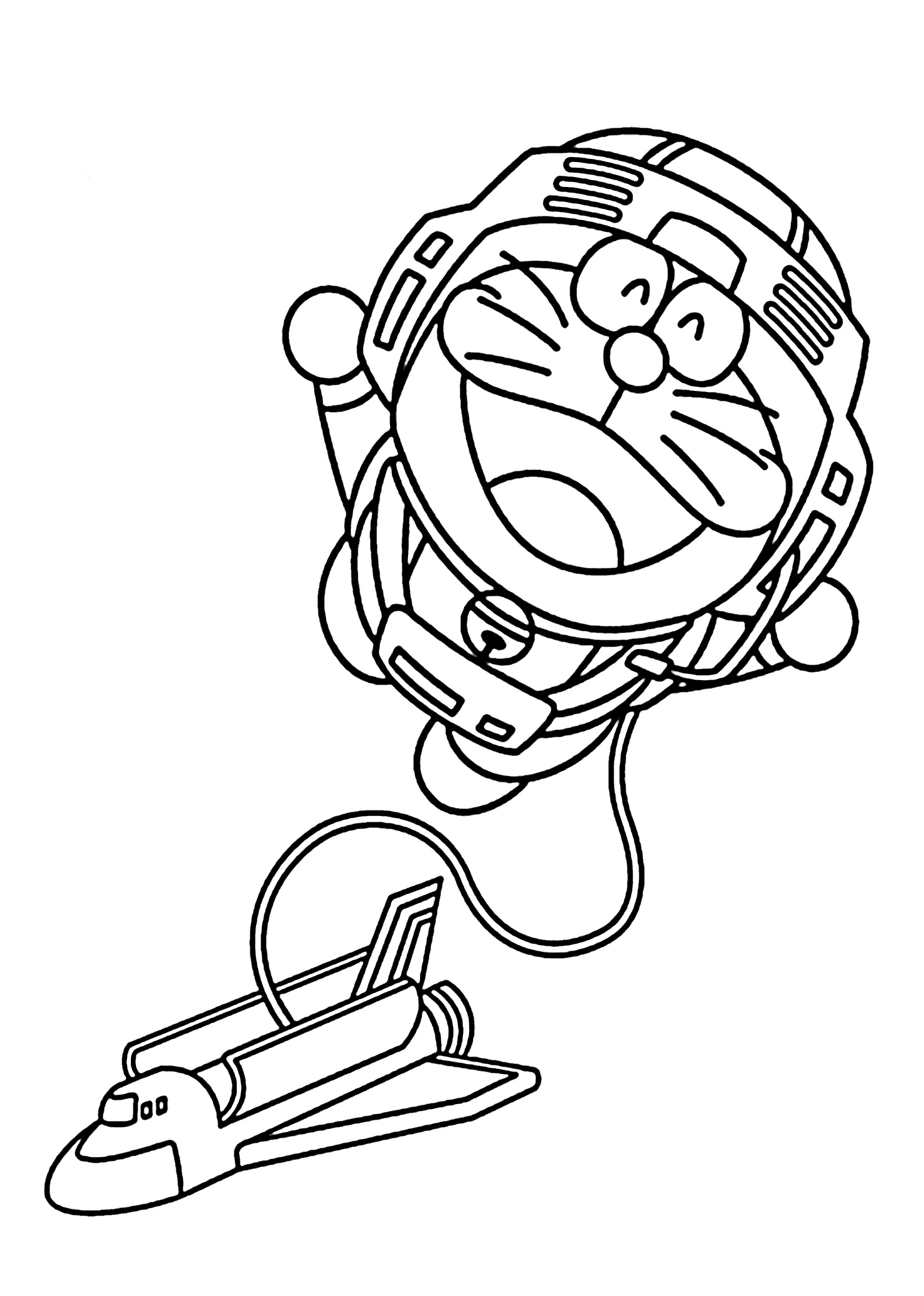 dibujo doraemon y nave espacial para colorear
