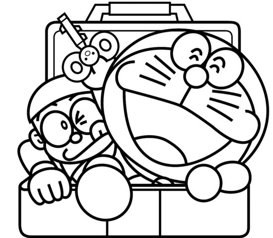 dibujo doraemon y nobita en caja para colorear