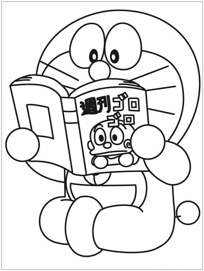 dibujo libro de lectura de doraemon para colorear