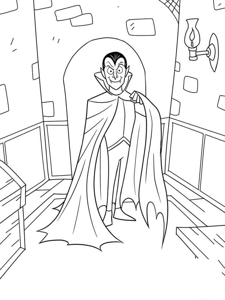 Dibujo de Drácula En Casa para Colorear y Imprimir