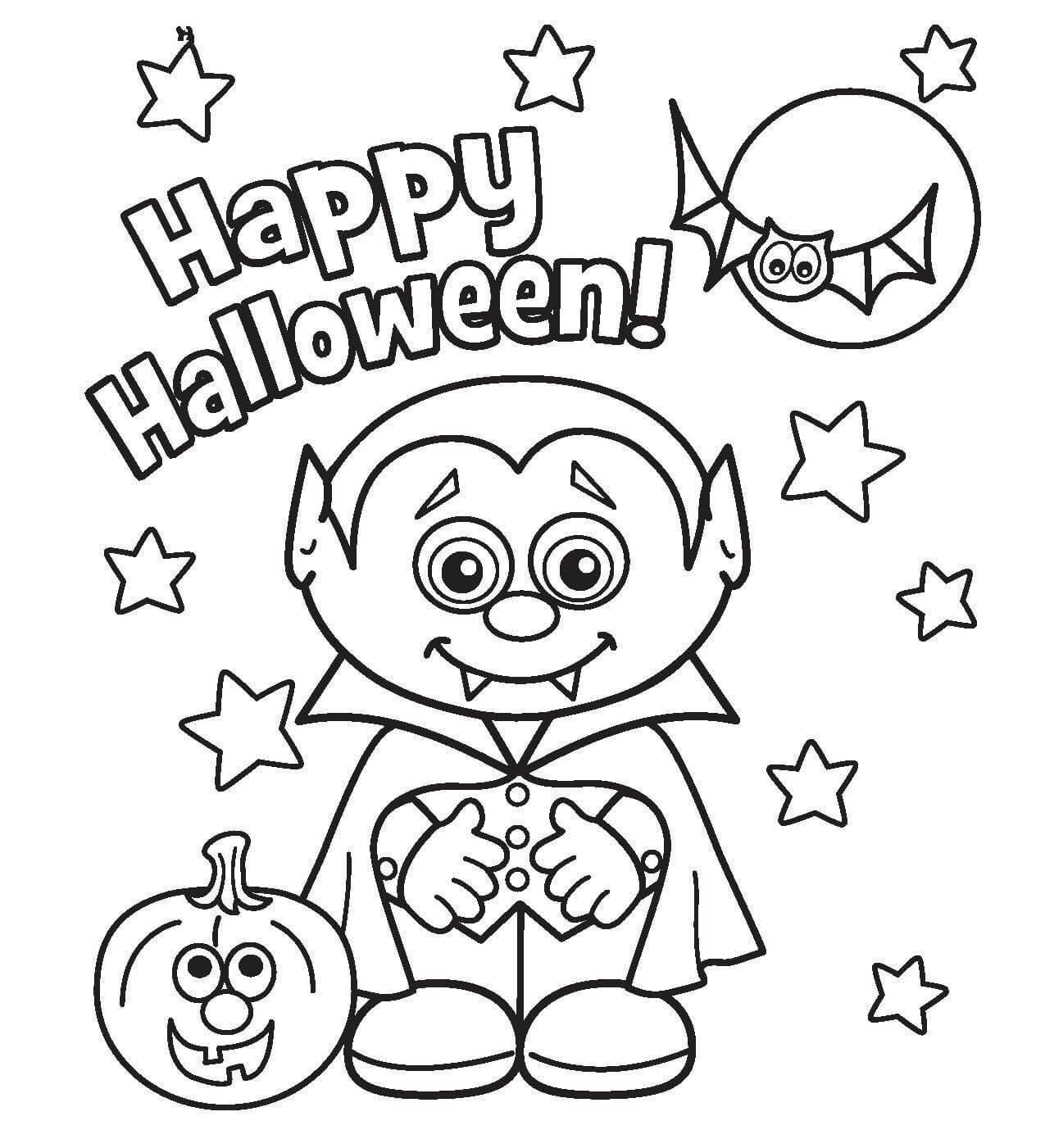 Dibujo de Drácula ¡Feliz Halloween para Colorear y Imprimir