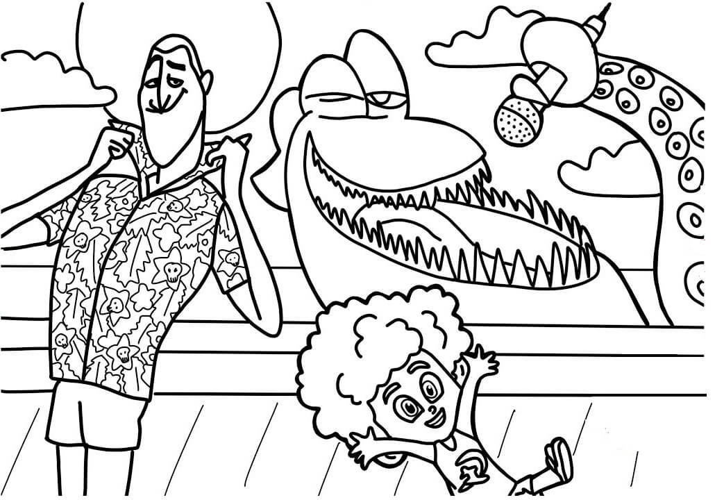 Dibujo de Drácula y Monstruo Cantante para Colorear y Imprimir