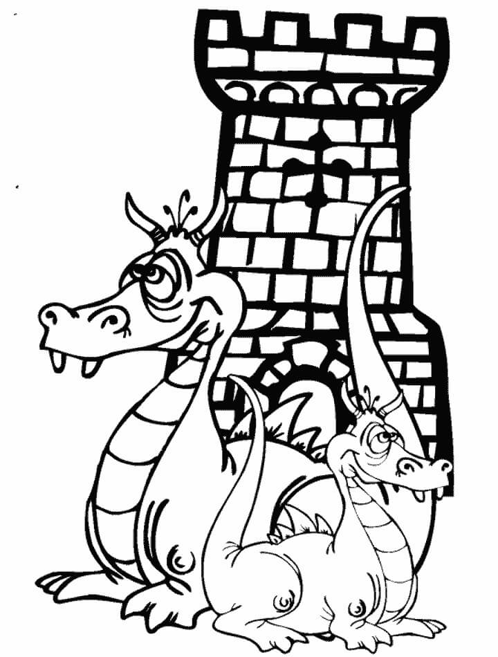 Dibujo Dos Dragones Divertidos Para Colorear