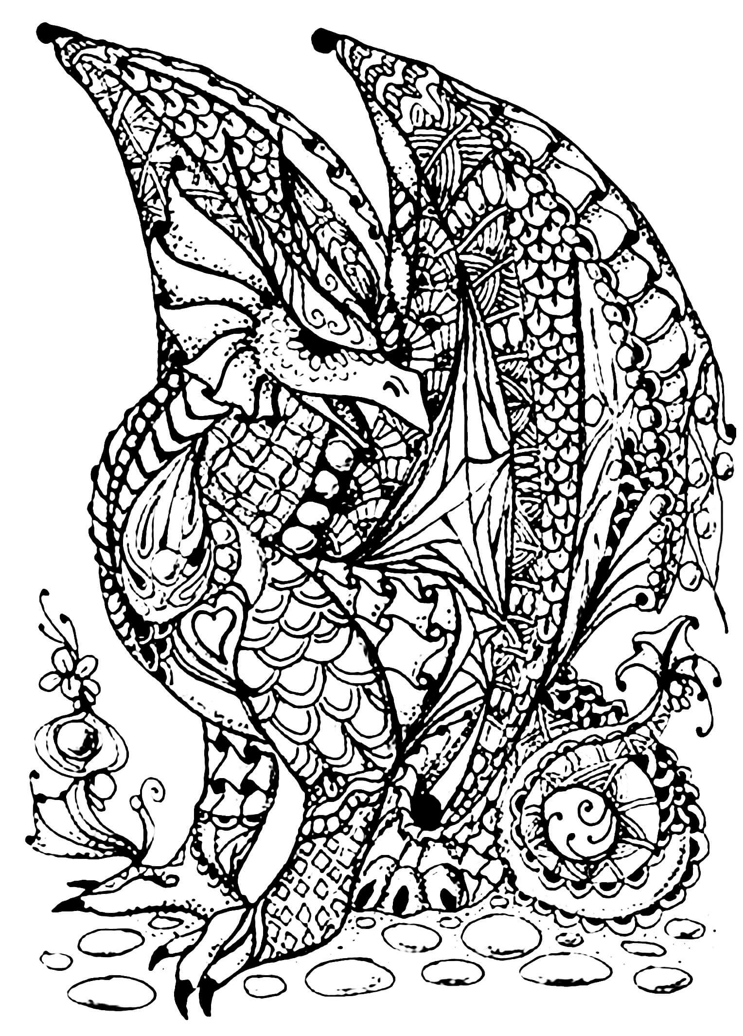 Dibujo Dragon Duro Para Colorear