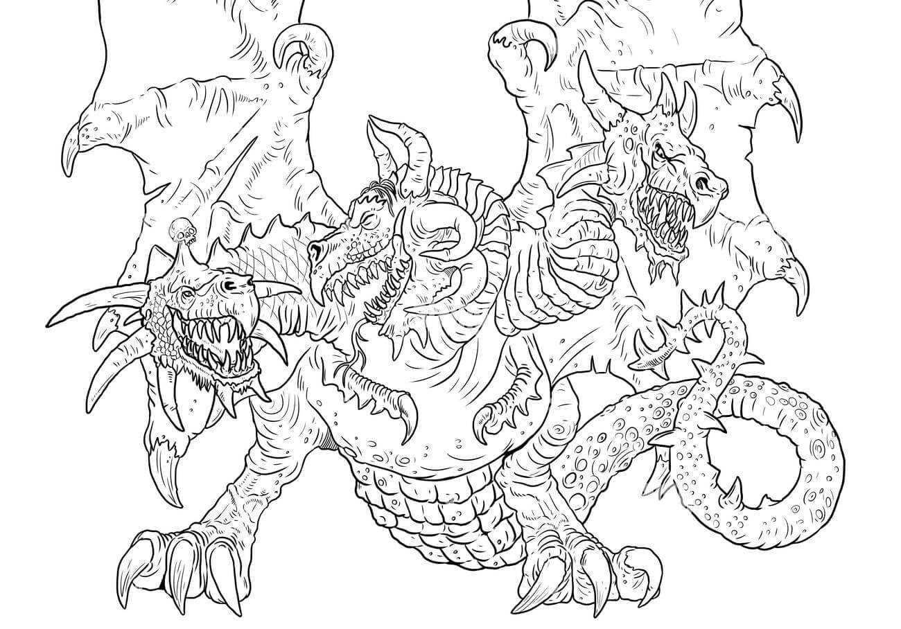 Dibujo Dragon Tres Cabezas Para Colorear