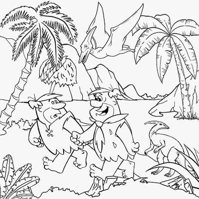 Dibujo de dos Hombres de La Edad de Piedra En La Jungla para Colorear y Imprimir