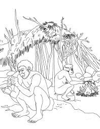 Dibujo de dos Hombres de La Edad de Piedra para Colorear y Imprimir