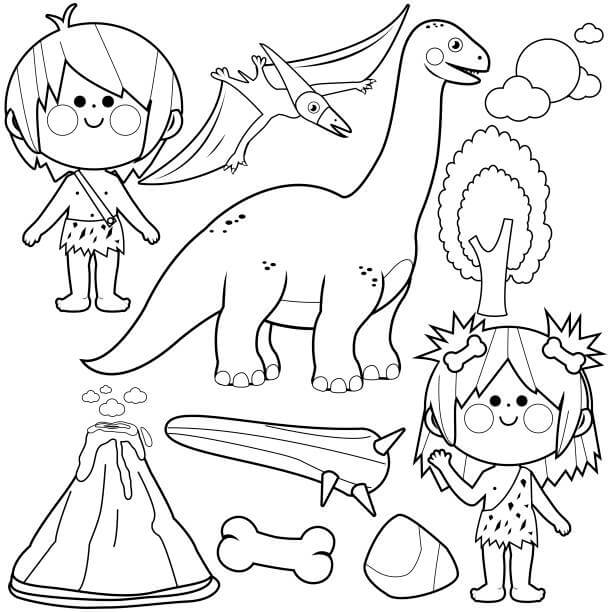Dibujo de Edad de Piedra de Dibujos Animados para Colorear y Imprimir