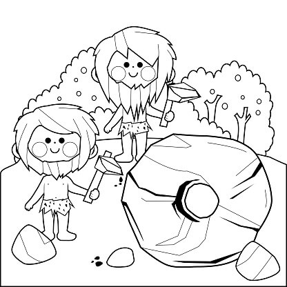 Dibujo de Gente de La Edad de Piedra Sonriendo para Colorear y Imprimir