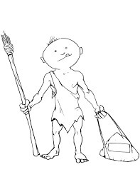 Dibujo de Hombre de Las Cavernas de Dibujos Animados Con Antorcha y Piedra para Colorear y Imprimir