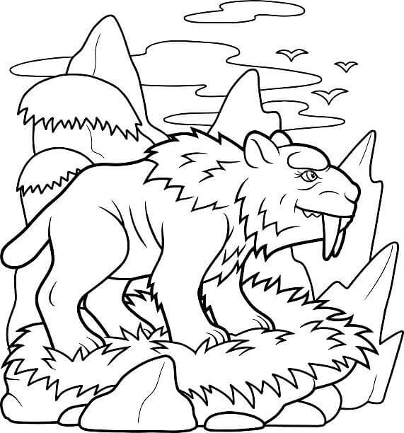 Dibujo de Tigre de La Edad de Piedra para Colorear y Imprimir