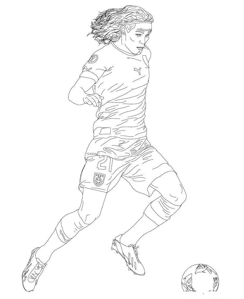 Dibujo de Edinson Cavani Patea Una Pelota de Fútbol para Colorear y Imprimir