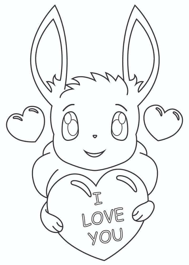 Dibujo de Eevee Con Corazón para Colorear y Imprimir