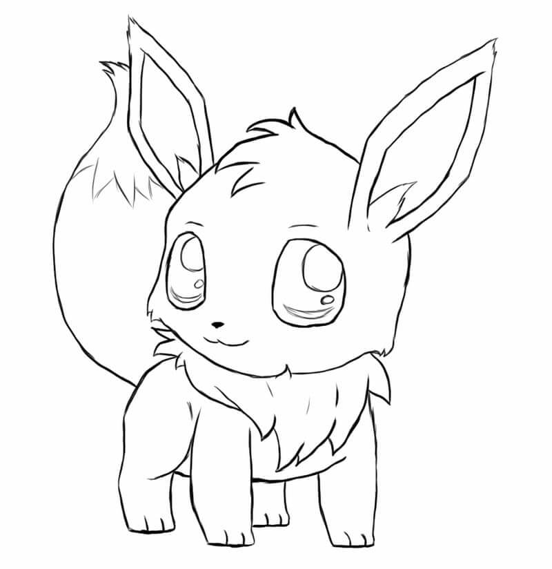 Dibujo de Kawaii Eevee para Colorear y Imprimir