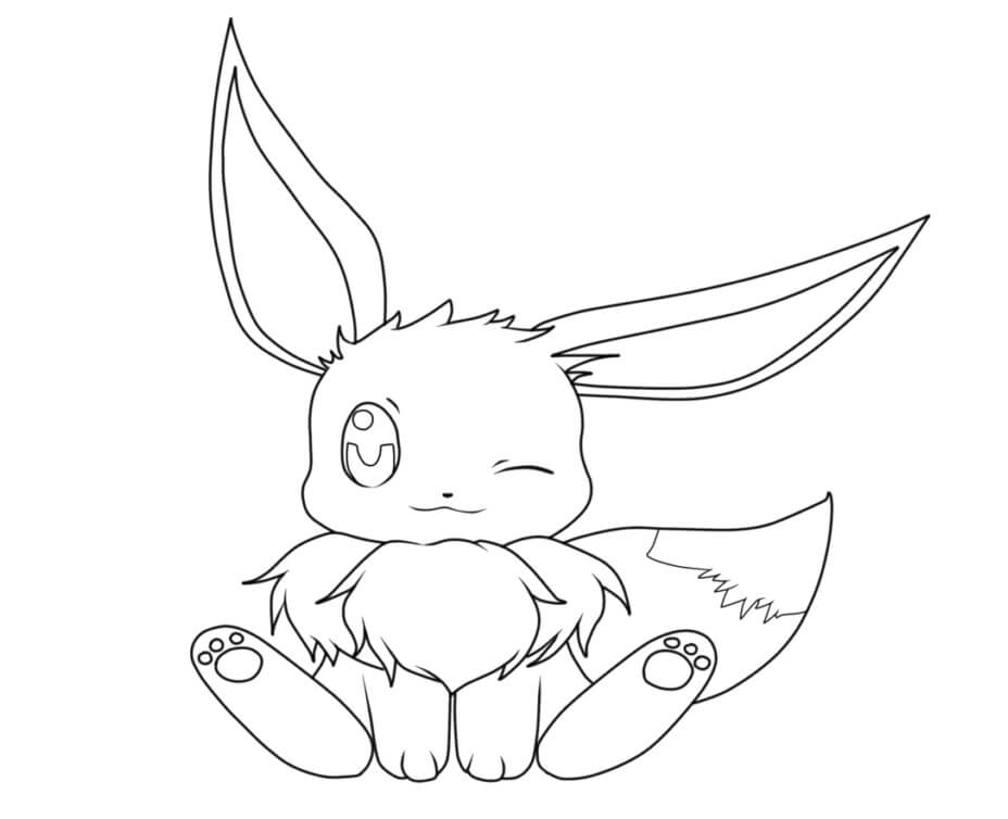 Dibujo de Lindo Eevee Sentado para Colorear y Imprimir