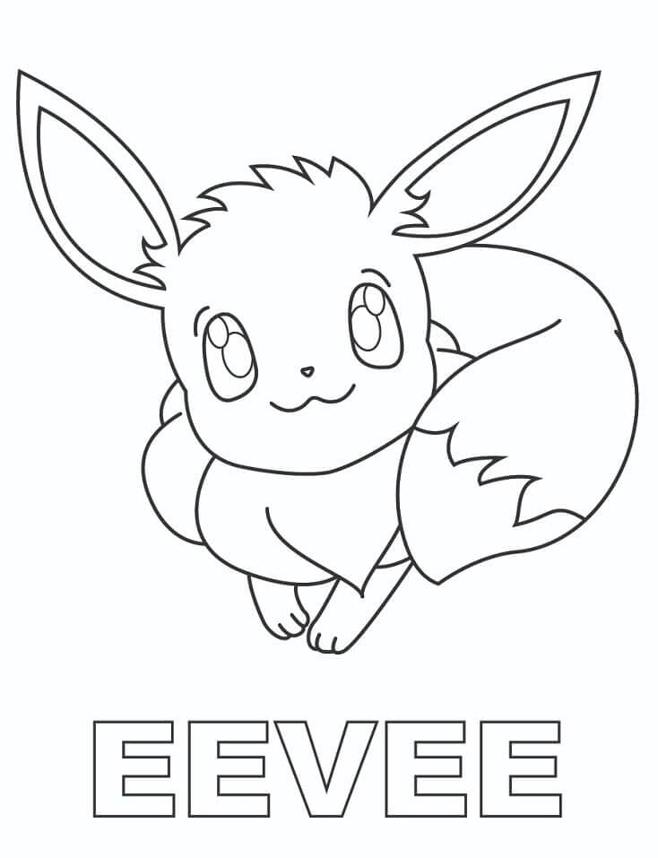 Dibujo de Lindo Eevee Sonriente para Colorear y Imprimir