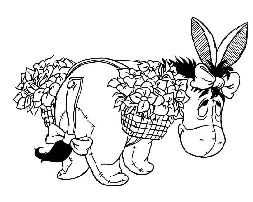 Dibujo de Eeyore Con Flor para Colorear y Imprimir