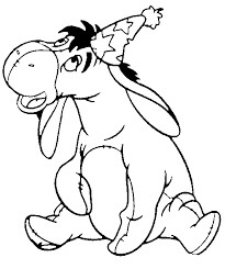 Dibujo de Eeyore Con Gorro de Fiesta para Colorear y Imprimir