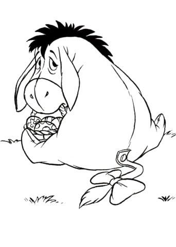 Dibujo de Eeyore Con Huevo de Pascua para Colorear y Imprimir