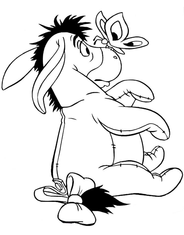 Dibujo de Eeyore Con Mariposa para Colorear y Imprimir