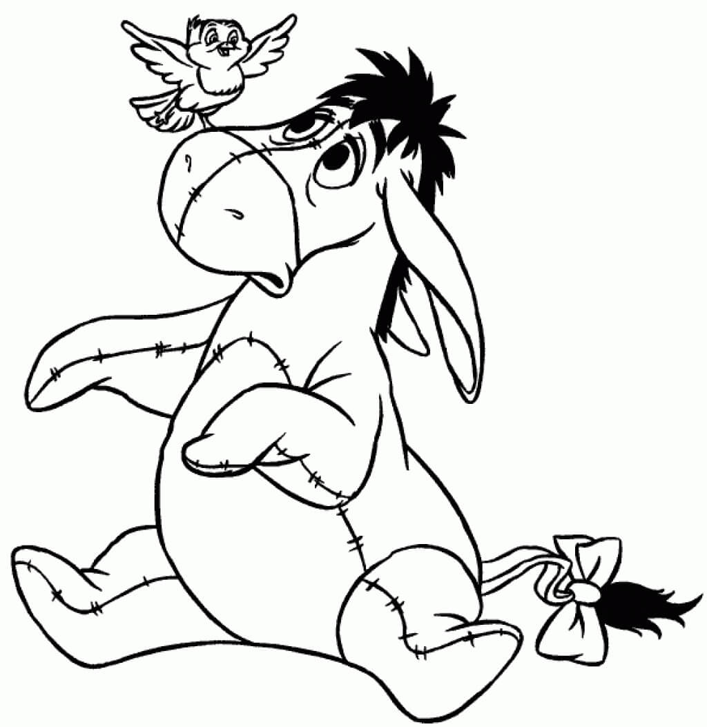 Dibujo de Eeyore Con Pájaro para Colorear y Imprimir