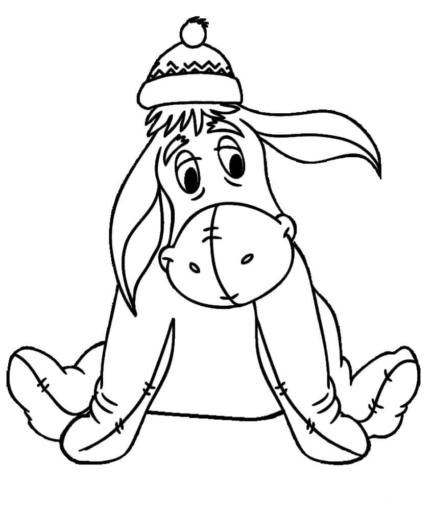 Dibujo de Eeyore Con Sombrero de Invierno para Colorear y Imprimir
