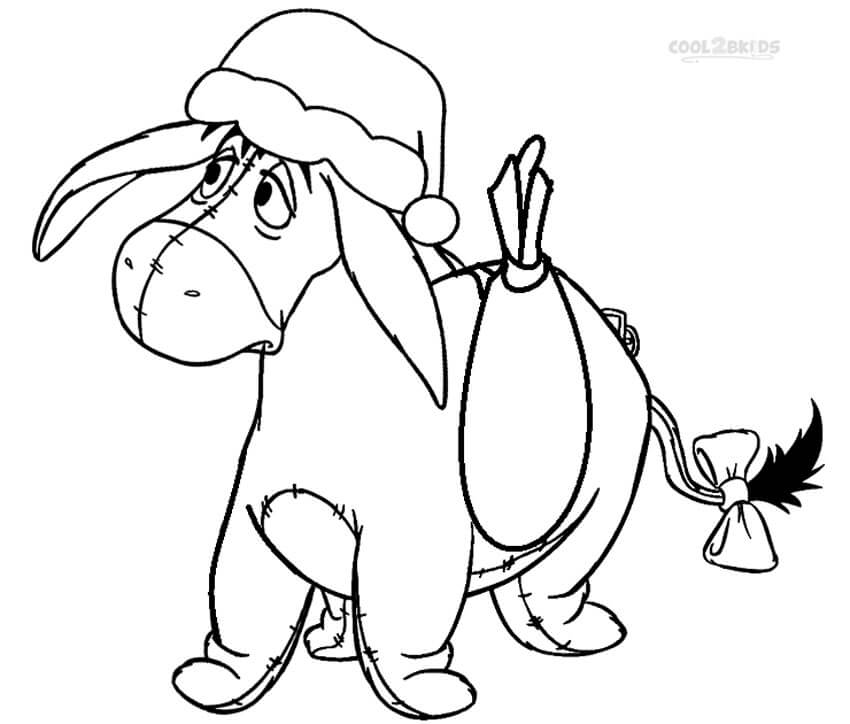 Dibujo de Eeyore En Navidad para Colorear y Imprimir