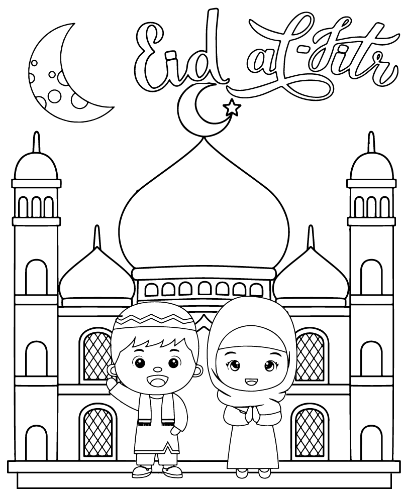 Dibujo de Eid Al Fitr Coloring Page For Child para Colorear y Imprimir