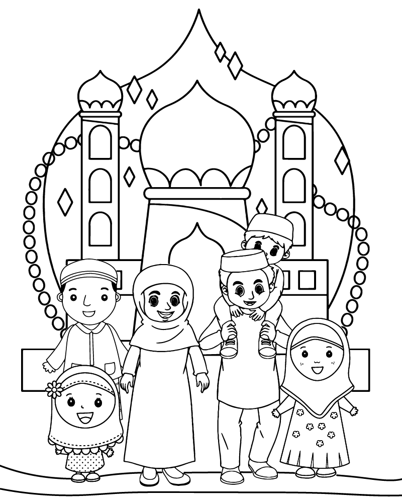 Dibujo de Eid Family Coloring Page For Child para Colorear y Imprimir