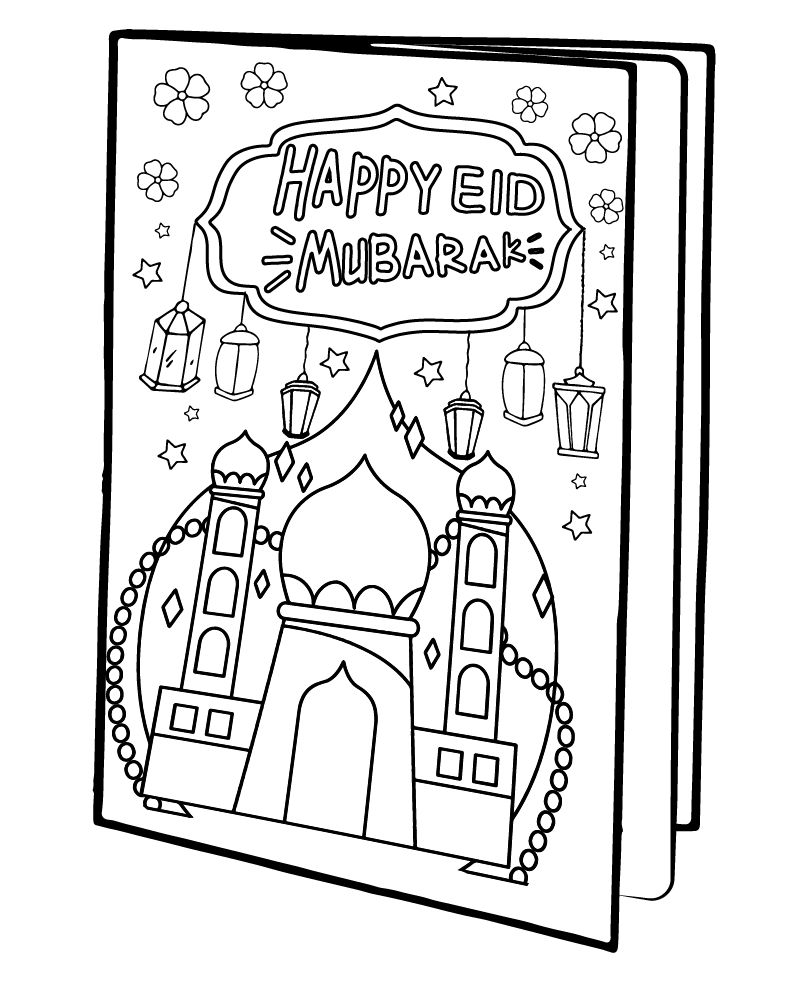 Dibujo de Eid Greeting Card Coloring Page For Kid para Colorear y Imprimir