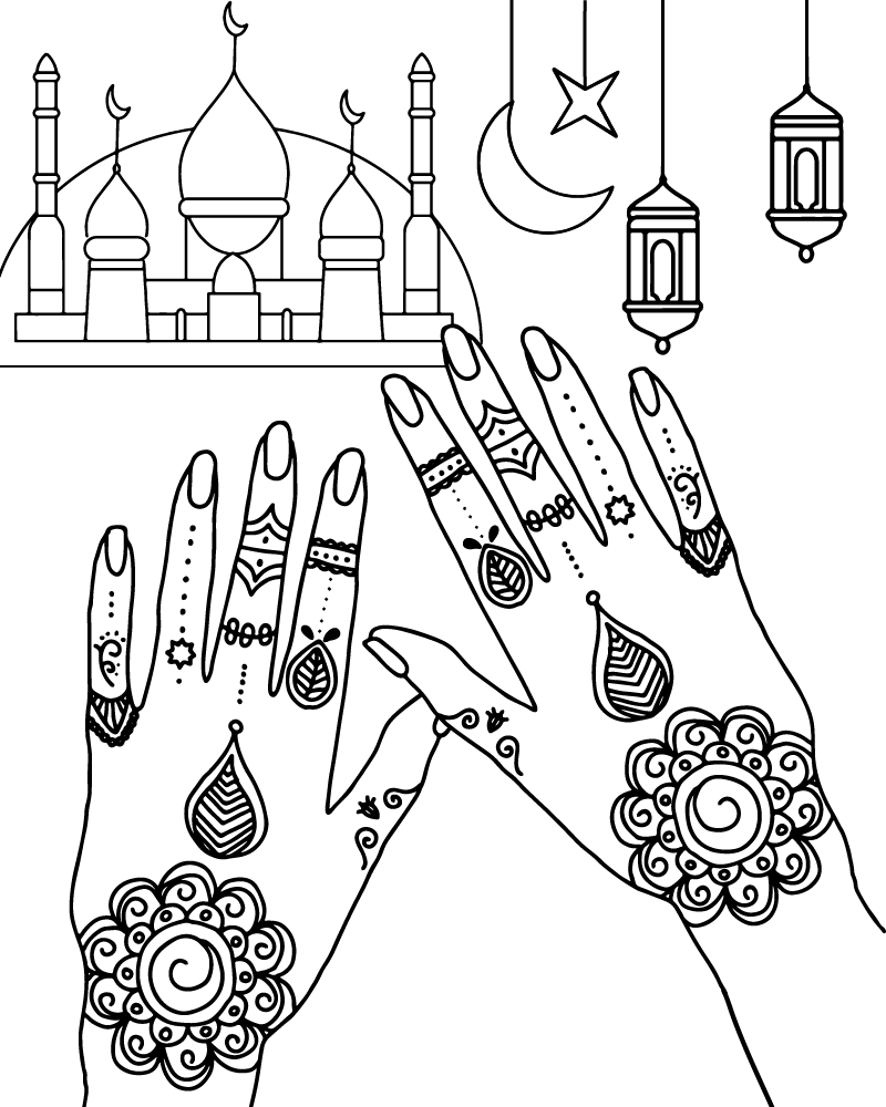 Dibujo de Eid Henna Coloring Page For Child para Colorear y Imprimir