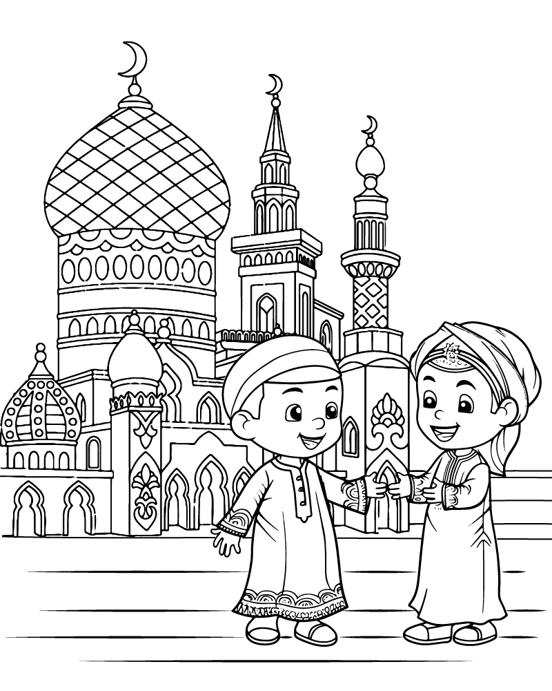 Dibujo de Eid Mosque Coloring Page For Kid para Colorear y Imprimir
