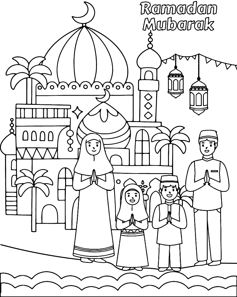 Dibujo de Eid Mubarak Coloring Page For Kid para Colorear y Imprimir