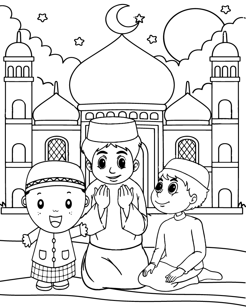 Dibujo de Eid Prayer Coloring Page For Kid para Colorear y Imprimir