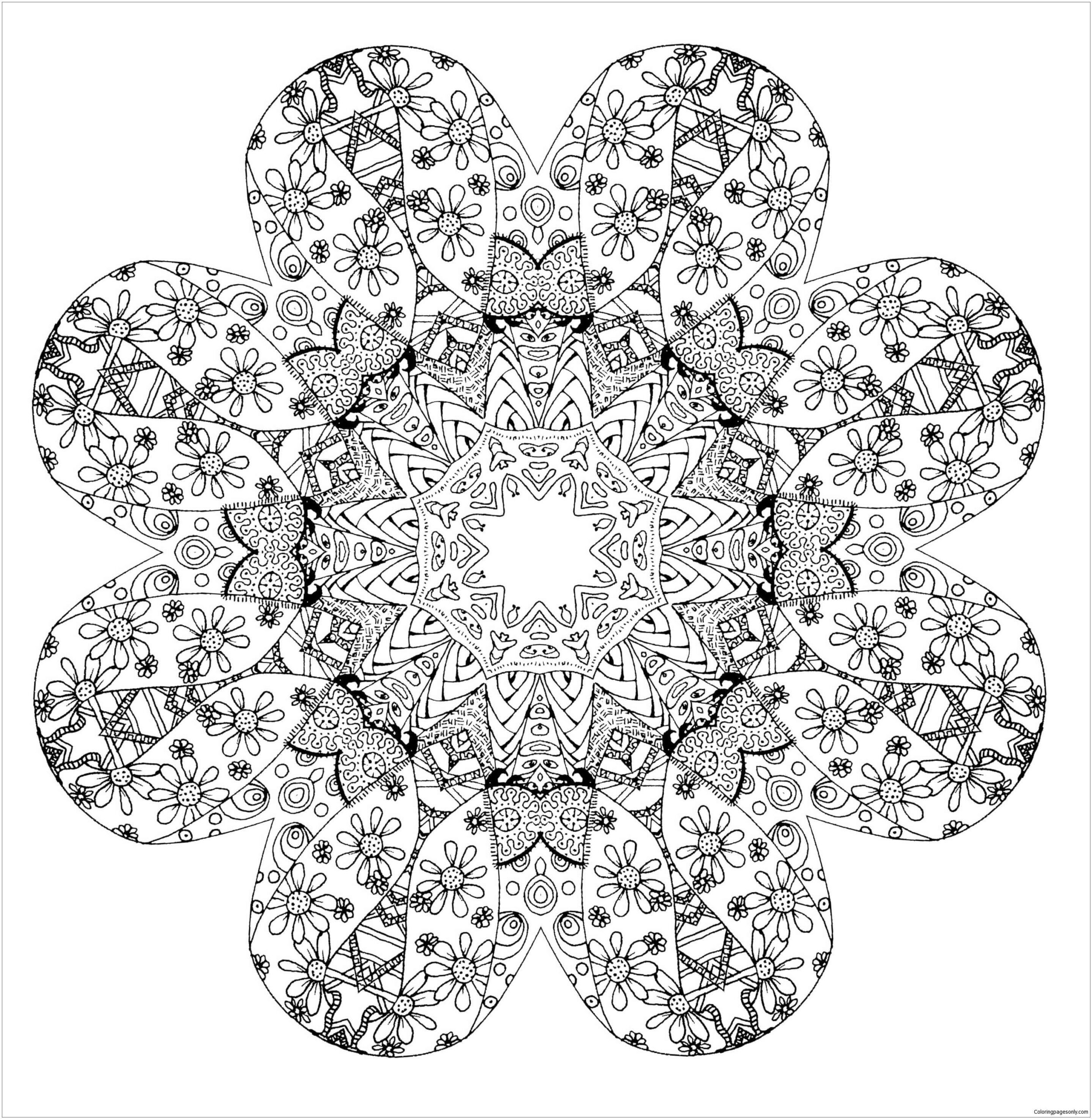 Dibujo de Alivio Del Estrés Mándala Scaled para Colorear y Imprimir