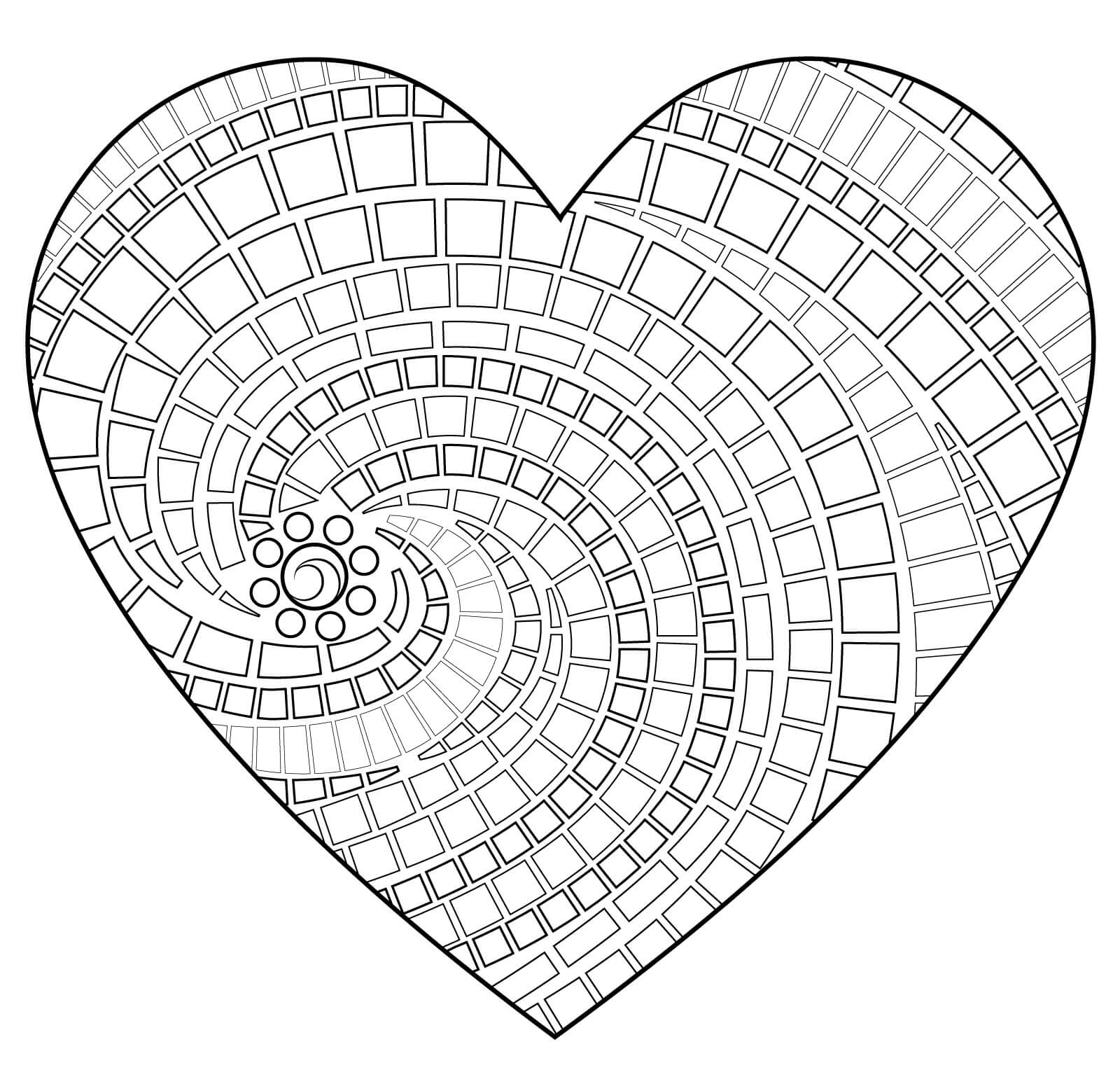 Dibujo de Mosaico de Corazón para Colorear y Imprimir