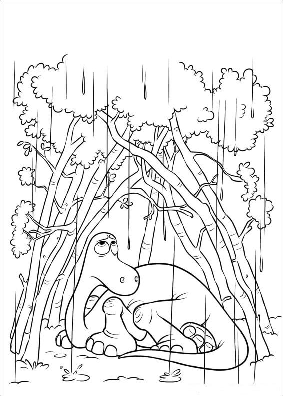 Dibujo de Arlo Protegiéndose de La Lluvia para Colorear y Imprimir