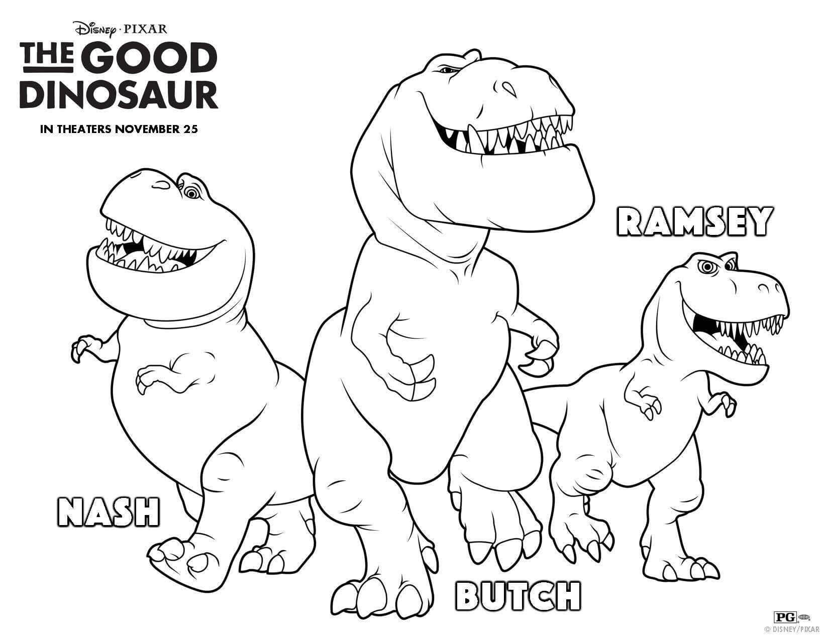 Dibujo de Tres T Rex para Colorear y Imprimir
