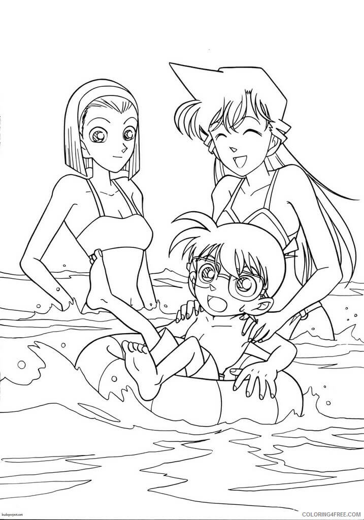 Dibujo de Conan Ran y Sonoko Nadando para Colorear y Imprimir