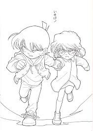 Dibujo de Conan y Ai Haibara Corriendo para Colorear y Imprimir