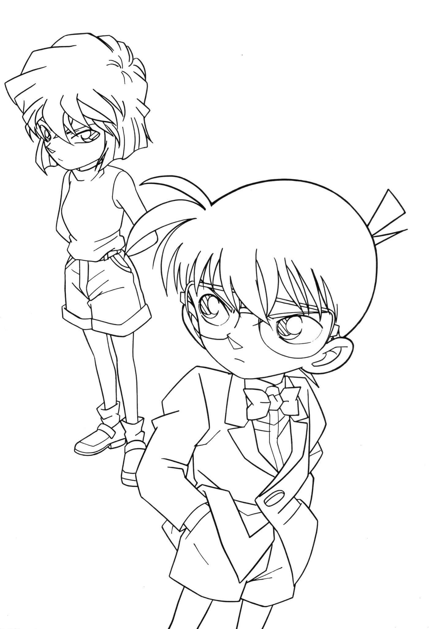 Dibujo de Conan y Ai Haibara para Colorear y Imprimir