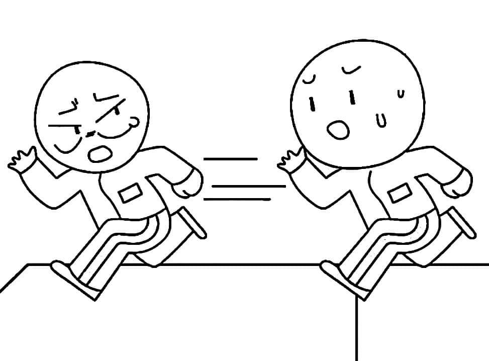 Dibujo de dos Jugadores de Juego de Calamar Corriendo para Colorear y Imprimir