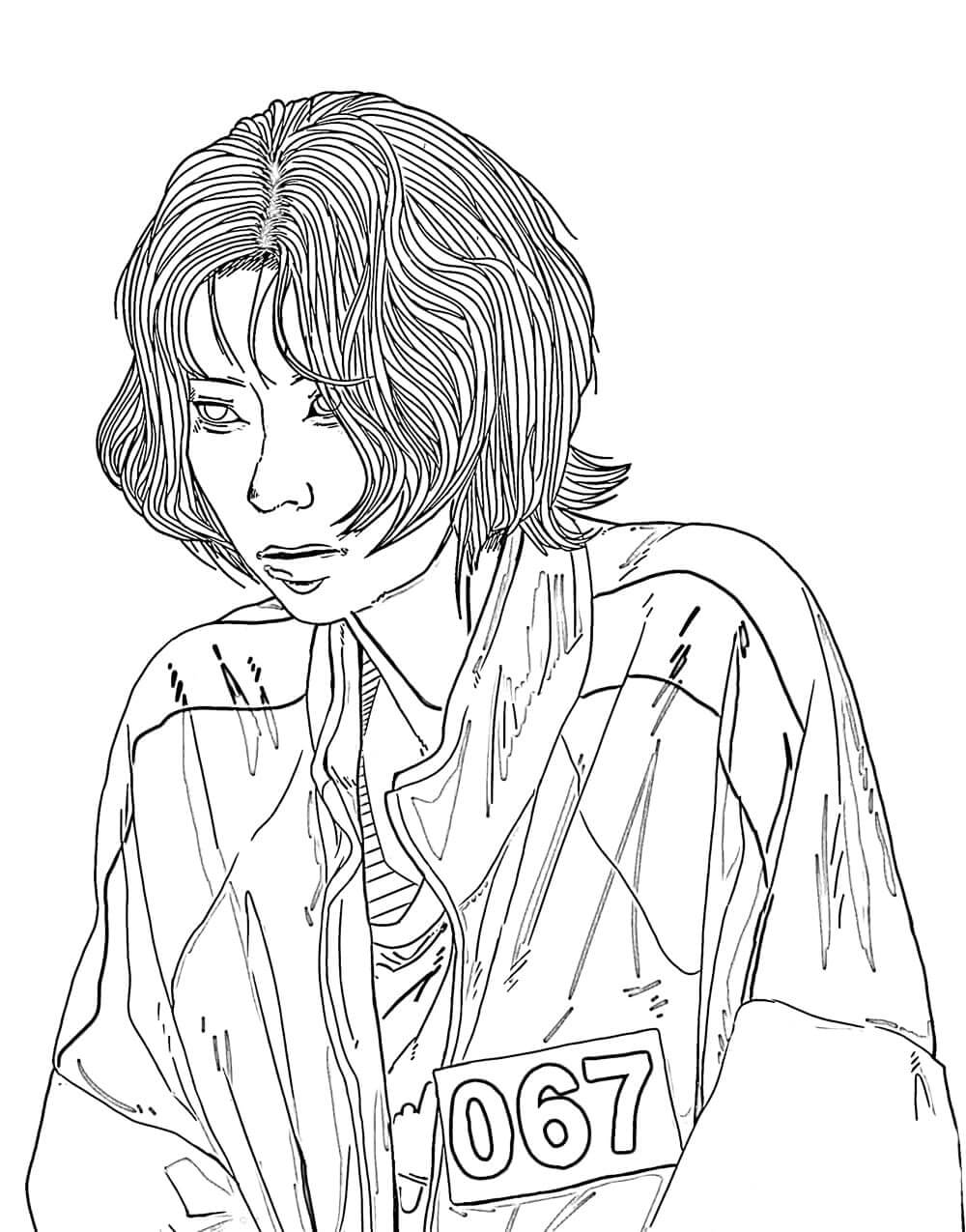 Dibujo de Jugador Del Juego de Calamar Kang Sae Byeok para Colorear y Imprimir