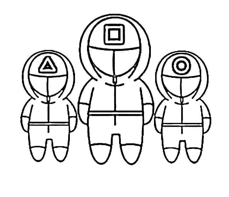 Dibujo de Tres Personas En Uniforme de La Guardia Roja Chibi para Colorear y Imprimir