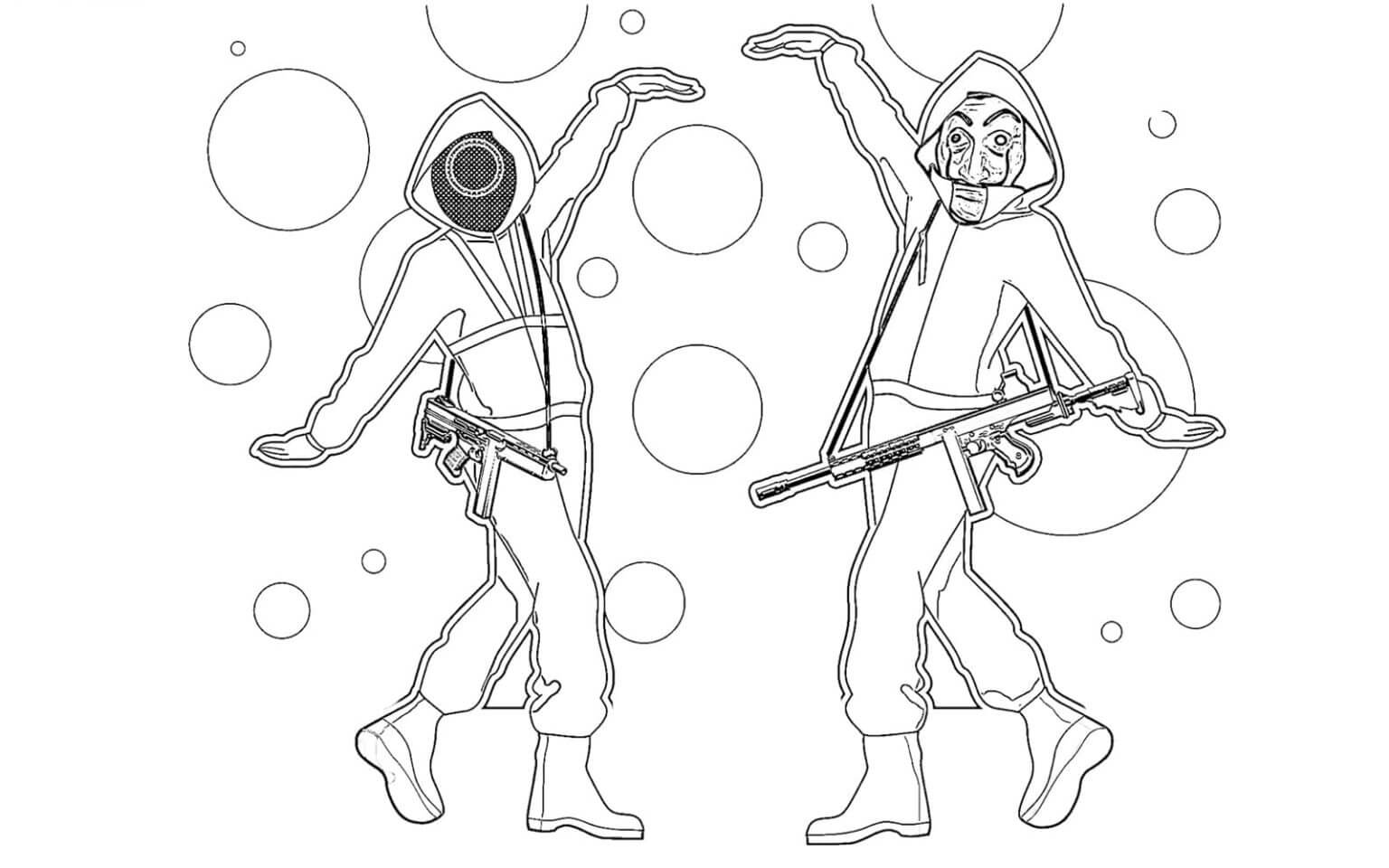 Dibujo de Uniforme de Guardia Roja y Personaje Misterioso para Colorear y Imprimir