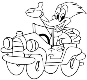 Dibujo Woody Woodpecker En Coche Divertido Colorear