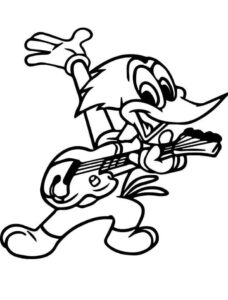 Dibujo Woody Woodpecker Tocando La Guitarra Colorear