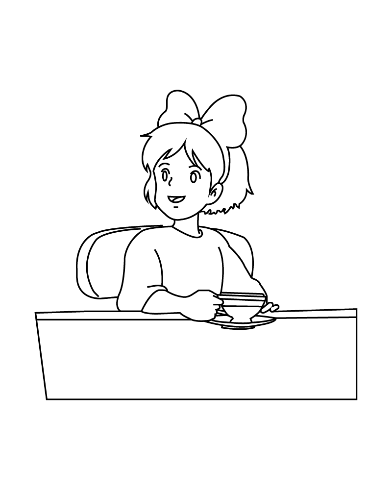 Dibujo de Kiki Drinking a Cup Of Tea Coloring Page para Colorear y Imprimir
